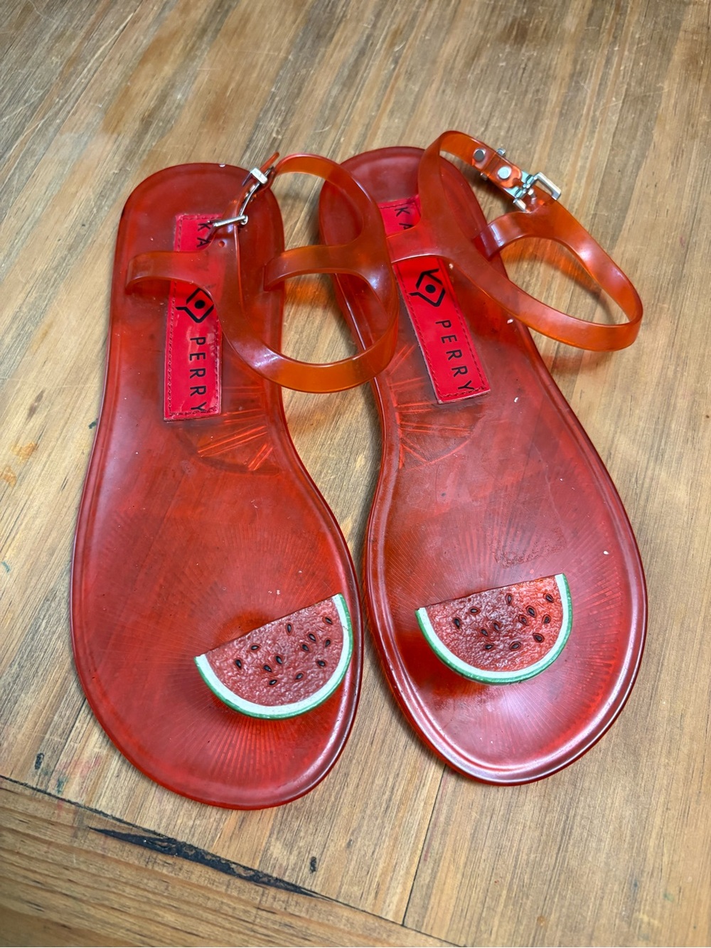 Katy Perry Collections Red Jelly Sandals with Watermelon Accent